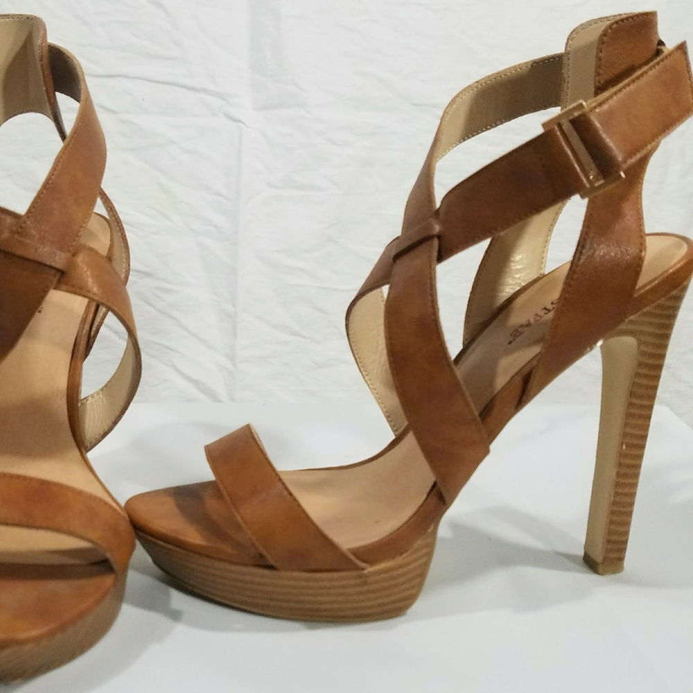 JustFab Brown Platform Strappy Heels, Sz 9